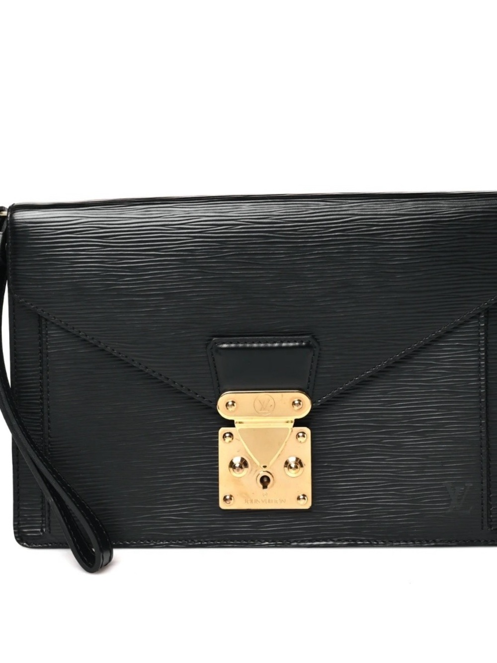 Louis Vuitton Black Epi Leather Lock-Front Clutch Bag with Gold Hardware